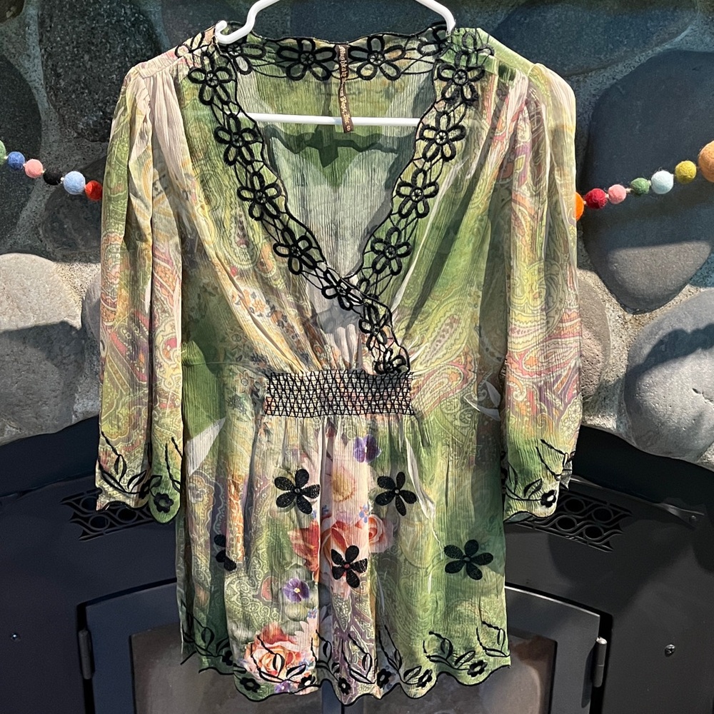 Sienna Rose Sheer Green Floral Blouse